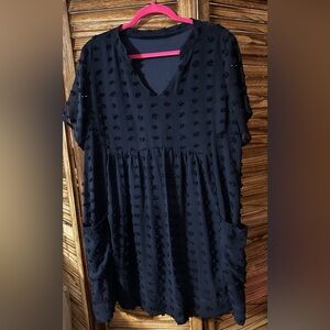 Navy dotted Swiss baby doll dress